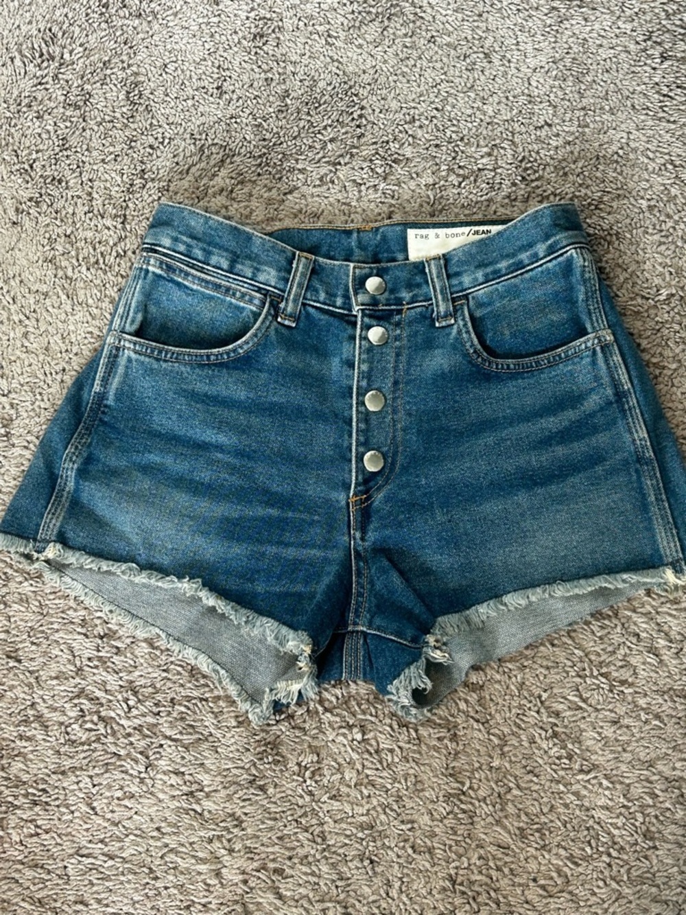 Rag & Bone Blue Denim High-Rise Button-Front Women's Shorts Size 25